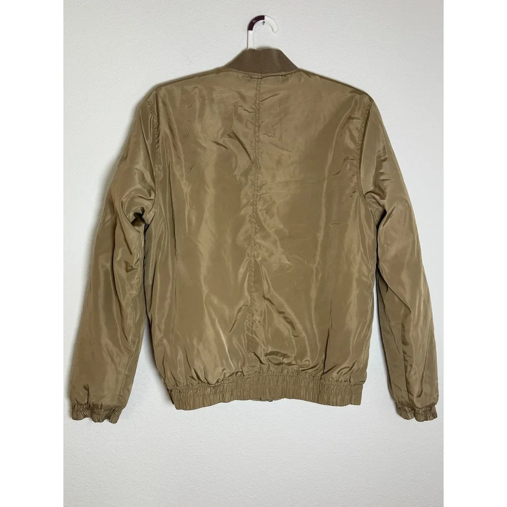 Forever 21 Men Tan Bomber Jacket Small Full Zip Utility Pocket Lightweight Coat